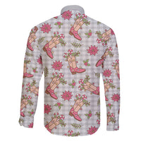 Gray Paniolo Palaka Hawaiian Cowgirl Christmas Family Matching Off Shoulder Short Dress and Hawaiian Shirt LT9 - Polynesian Pride
