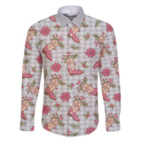 Gray Paniolo Palaka Hawaiian Cowgirl Christmas Family Matching Puletasi and Hawaiian Shirt LT9 Dad's Shirt - Long Sleeve Gray - Polynesian Pride