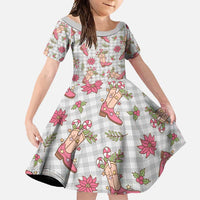 Gray Paniolo Palaka Hawaiian Cowgirl Christmas Family Matching Tank Maxi Dress and Hawaiian Shirt LT9 Daughter's Dress Gray - Polynesian Pride