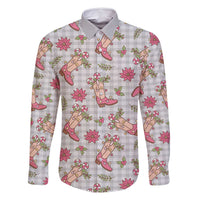 Gray Paniolo Palaka Hawaiian Cowgirl Christmas Family Matching Tank Maxi Dress and Hawaiian Shirt LT9 Dad's Shirt - Long Sleeve Gray - Polynesian Pride
