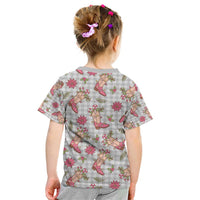 Gray Paniolo Palaka Hawaiian Cowgirl Christmas Kid T Shirt - Polynesian Pride