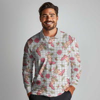 Gray Paniolo Palaka Hawaiian Cowgirl Christmas Long Sleeve Polo Shirt - Polynesian Pride