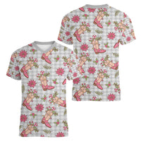 Gray Paniolo Palaka Hawaiian Cowgirl Christmas Women V-Neck T-Shirt LT9 - Polynesian Pride