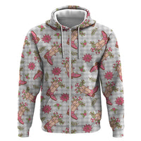 Gray Paniolo Palaka Hawaiian Cowgirl Christmas Zip Hoodie - Polynesian Pride