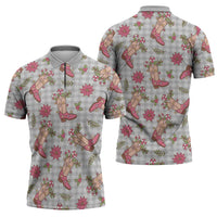 Gray Paniolo Palaka Hawaiian Cowgirl Christmas Zipper Polo Shirt - Polynesian Pride
