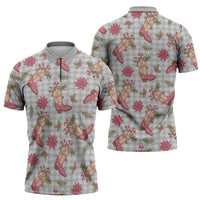 Gray Paniolo Palaka Hawaiian Cowgirl Christmas Zipper Polo Shirt - Polynesian Pride
