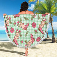 Green Paniolo Palaka Hawaiian Cowgirl Christmas Beach Blanket - Polynesian Pride