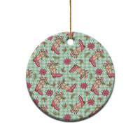 Green Paniolo Palaka Hawaiian Cowgirl Christmas Ceramic Ornament - Polynesian Pride