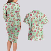 Green Paniolo Palaka Hawaiian Cowgirl Christmas Couples Matching Long Sleeve Bodycon Dress and Hawaiian Shirt LT9 - Polynesian Pride