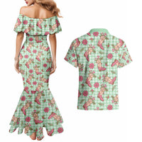 Green Paniolo Palaka Hawaiian Cowgirl Christmas Couples Matching Mermaid Dress and Hawaiian Shirt - Polynesian Pride
