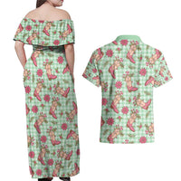 Green Paniolo Palaka Hawaiian Cowgirl Christmas Couples Matching Off Shoulder Maxi Dress and Hawaiian Shirt LT9 - Polynesian Pride