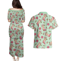 Green Paniolo Palaka Hawaiian Cowgirl Christmas Couples Matching Puletasi and Hawaiian Shirt - Polynesian Pride