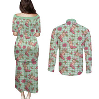 Green Paniolo Palaka Hawaiian Cowgirl Christmas Couples Matching Puletasi and Long Sleeve Button Shirt LT9 - Polynesian Pride