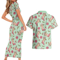Green Paniolo Palaka Hawaiian Cowgirl Christmas Couples Matching Short Sleeve Bodycon Dress and Hawaiian Shirt LT9 - Polynesian Pride