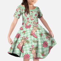 Green Paniolo Palaka Hawaiian Cowgirl Christmas Family Matching Long Sleeve Bodycon Dress and Hawaiian Shirt LT9 Daughter's Dress Green - Polynesian Pride