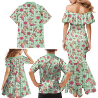 Green Paniolo Palaka Hawaiian Cowgirl Christmas Family Matching Mermaid Dress and Hawaiian Shirt - Polynesian Pride