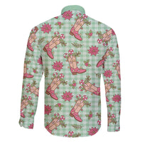 Green Paniolo Palaka Hawaiian Cowgirl Christmas Family Matching Off The Shoulder Long Sleeve Dress and Hawaiian Shirt LT9 - Polynesian Pride