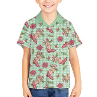 Green Paniolo Palaka Hawaiian Cowgirl Christmas Family Matching Off The Shoulder Long Sleeve Dress and Hawaiian Shirt LT9 Son's Shirt Green - Polynesian Pride