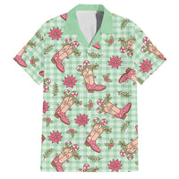 Green Paniolo Palaka Hawaiian Cowgirl Christmas Family Matching Off Shoulder Maxi Dress and Hawaiian Shirt LT9 Dad's Shirt - Short Sleeve Green - Polynesian Pride