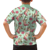 Green Paniolo Palaka Hawaiian Cowgirl Christmas Family Matching Off Shoulder Short Dress and Hawaiian Shirt LT9 - Polynesian Pride