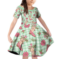 Green Paniolo Palaka Hawaiian Cowgirl Christmas Family Matching Off Shoulder Short Dress and Hawaiian Shirt LT9 Daughter's Dress Green - Polynesian Pride