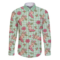 Green Paniolo Palaka Hawaiian Cowgirl Christmas Family Matching Off Shoulder Short Dress and Hawaiian Shirt LT9 Dad's Shirt - Long Sleeve Green - Polynesian Pride