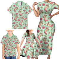 Green Paniolo Palaka Hawaiian Cowgirl Christmas Family Matching Short Sleeve Bodycon Dress and Hawaiian Shirt LT9 - Polynesian Pride