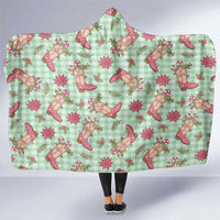 Green Paniolo Palaka Hawaiian Cowgirl Christmas Hooded Blanket - Polynesian Pride