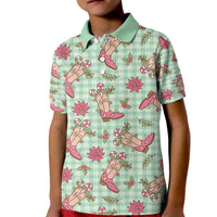 Green Paniolo Palaka Hawaiian Cowgirl Christmas Kid Polo Shirt - Polynesian Pride