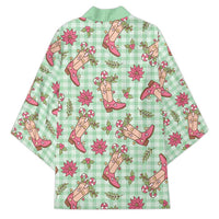 Green Paniolo Palaka Hawaiian Cowgirl Christmas Kimono - Polynesian Pride