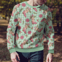 Green Paniolo Palaka Hawaiian Cowgirl Christmas Ugly Christmas Sweater - Polynesian Pride