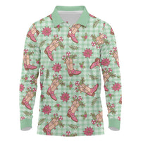 Green Paniolo Palaka Hawaiian Cowgirl Christmas Long Sleeve Polo Shirt - Polynesian Pride