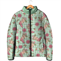 Green Paniolo Palaka Hawaiian Cowgirl Christmas Padded Jacket - Polynesian Pride