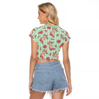 Green Paniolo Palaka Hawaiian Cowgirl Christmas Raglan Cropped T Shirt - Polynesian Pride