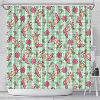 Green Paniolo Palaka Hawaiian Cowgirl Christmas Shower Curtain - Polynesian Pride