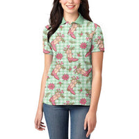 Green Paniolo Palaka Hawaiian Cowgirl Christmas Women Polo Shirt LT9 - Polynesian Pride