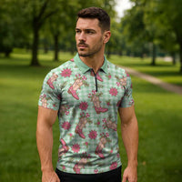 Green Paniolo Palaka Hawaiian Cowgirl Christmas Zipper Polo Shirt - Polynesian Pride