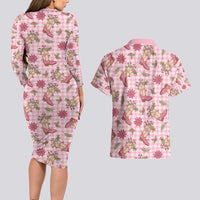 Pink Paniolo Palaka Hawaiian Cowgirl Christmas Couples Matching Long Sleeve Bodycon Dress and Hawaiian Shirt LT9 - Polynesian Pride