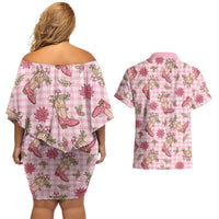 Pink Paniolo Palaka Hawaiian Cowgirl Christmas Couples Matching Off Shoulder Short Dress and Hawaiian Shirt LT9 - Polynesian Pride