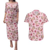 Pink Paniolo Palaka Hawaiian Cowgirl Christmas Couples Matching Puletasi and Hawaiian Shirt LT9 Pink - Polynesian Pride