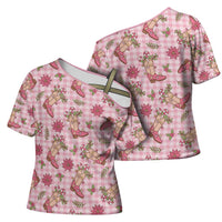 Pink Paniolo Palaka Hawaiian Cowgirl Christmas Cross Shoulder Shirt - Polynesian Pride