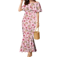 Pink Paniolo Palaka Hawaiian Cowgirl Christmas Family Matching Mermaid Dress and Hawaiian Shirt LT9 Mom's Dress Pink - Polynesian Pride