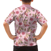 Pink Paniolo Palaka Hawaiian Cowgirl Christmas Family Matching Off The Shoulder Long Sleeve Dress and Hawaiian Shirt LT9 - Polynesian Pride