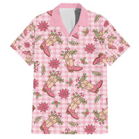 Pink Paniolo Palaka Hawaiian Cowgirl Christmas Family Matching Off The Shoulder Long Sleeve Dress and Hawaiian Shirt LT9 Dad's Shirt - Short Sleeve Pink - Polynesian Pride