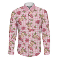 Pink Paniolo Palaka Hawaiian Cowgirl Christmas Family Matching Off The Shoulder Long Sleeve Dress and Hawaiian Shirt LT9 Dad's Shirt - Long Sleeve Pink - Polynesian Pride