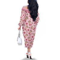 Pink Paniolo Palaka Hawaiian Cowgirl Christmas Family Matching Off The Shoulder Long Sleeve Dress and Hawaiian Shirt LT9 - Polynesian Pride