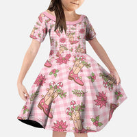 Pink Paniolo Palaka Hawaiian Cowgirl Christmas Family Matching Off Shoulder Maxi Dress and Hawaiian Shirt LT9 Daughter's Dress Pink - Polynesian Pride