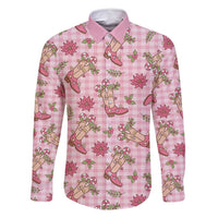 Pink Paniolo Palaka Hawaiian Cowgirl Christmas Family Matching Off Shoulder Short Dress and Hawaiian Shirt LT9 Dad's Shirt - Long Sleeve Pink - Polynesian Pride