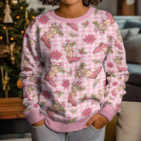Pink Paniolo Palaka Hawaiian Cowgirl Christmas Kid Ugly Christmas Sweater - Polynesian Pride
