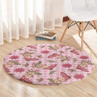 Pink Paniolo Palaka Hawaiian Cowgirl Christmas Round Carpet - Polynesian Pride